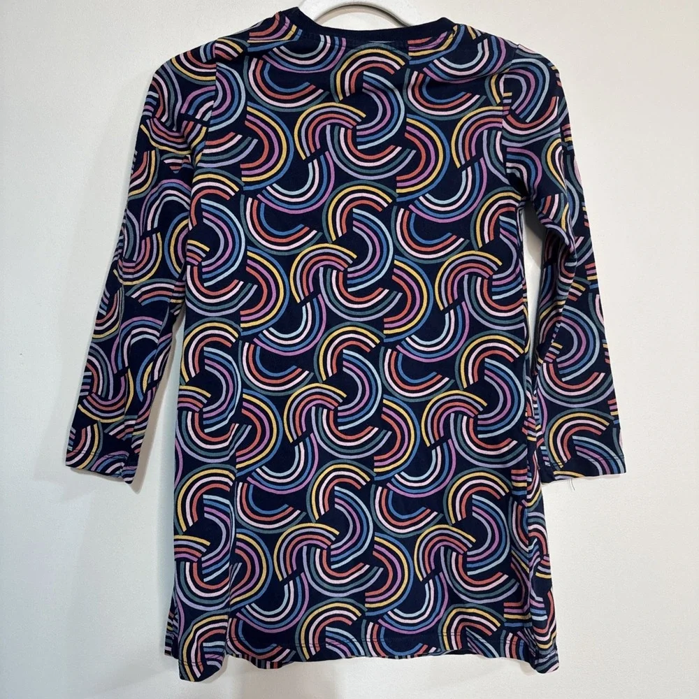 Hanna Andersson Navy Blue Geo Rainbow Long Sleeve T-shirt‎ Dress Sz 130 Sz 8